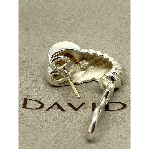 David Yurman Heart Citrine Shrimp Sterling Silver 14K Gold French Clip Earrings - Picture 9 of 12